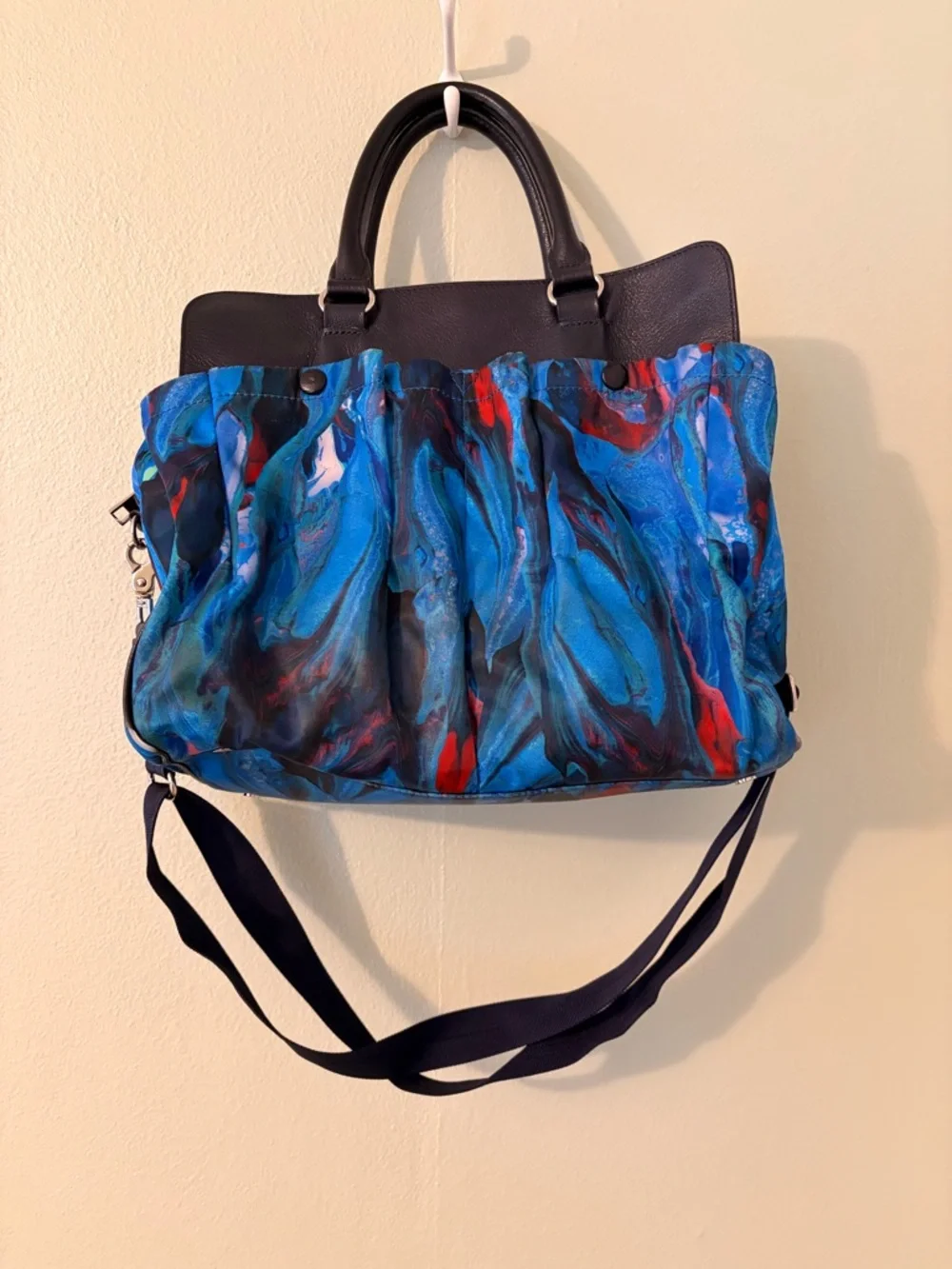 MZ Wallace Blue Multicolor Abstract Tote with Navy Blue Leather Trim - Picture 4 of 8